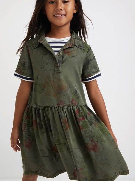 Desigual Kaki dekliška vzorčasta obleka Desigual Mickey Camo Flower