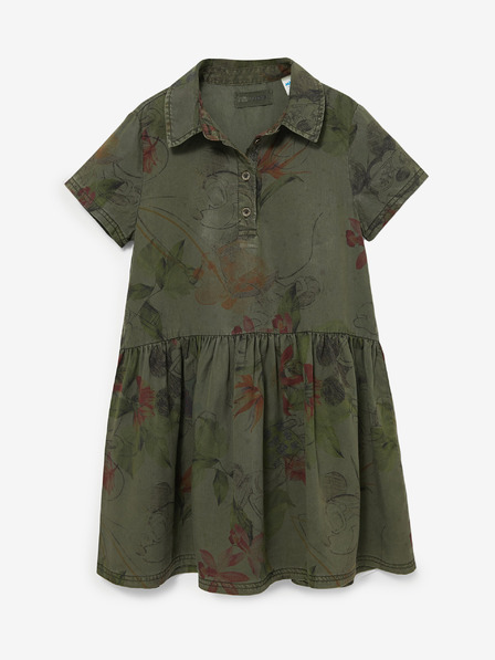 Desigual Kaki dekliška vzorčasta obleka Desigual Mickey Camo Flower