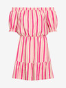 Orsay Rožnata črtasta lanena obleka z odkritimi rameni ORSAY