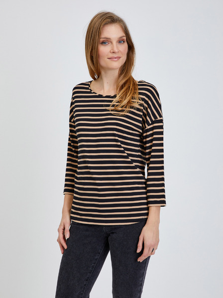 Orsay Črno prečrtano majico s tričetrtinskim rokavom ORSAY