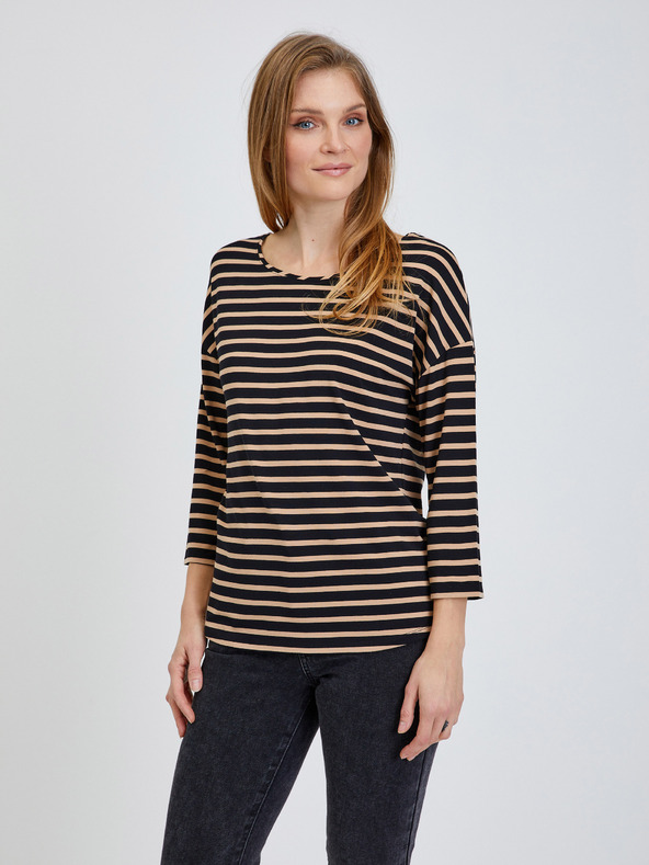 Orsay Črno prečrtano majico s tričetrtinskim rokavom ORSAY