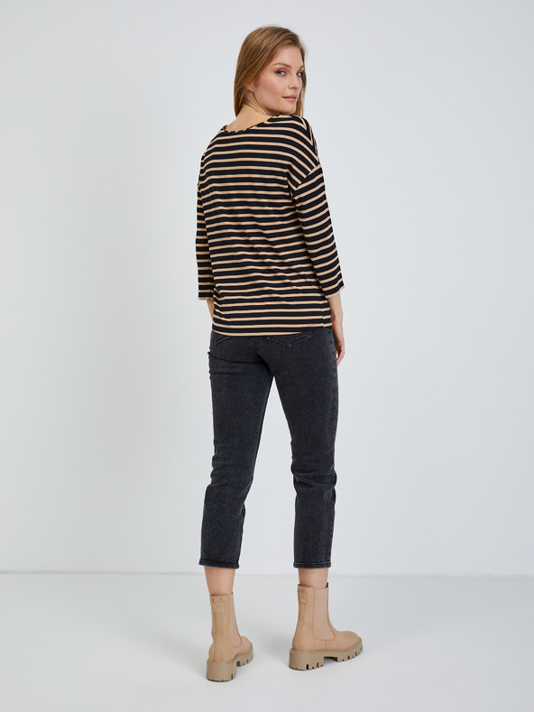 Orsay Črno prečrtano majico s tričetrtinskim rokavom ORSAY