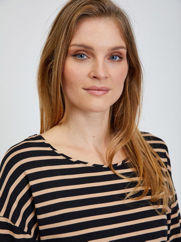 Orsay Črno prečrtano majico s tričetrtinskim rokavom ORSAY