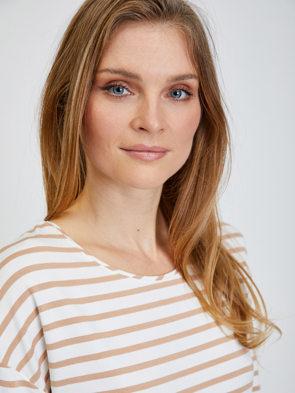 Orsay Bež črtasta majica s tričetrtinskimi rokavi ORSAY