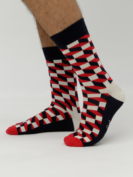 Happy Socks Črno-rdeče vzorčaste nogavice Happy Socks Polnjene optične nogavice