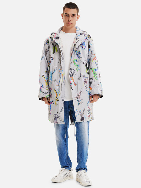 Desigual Svetlo siva moška parka Desigual Fele z vzorcem in odstranljivo podlogo