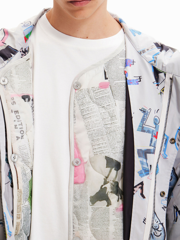 Desigual Svetlo siva moška parka Desigual Fele z vzorcem in odstranljivo podlogo