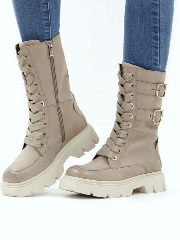 Caprice Bež ženski izolirani usnjeni škornji Caprice