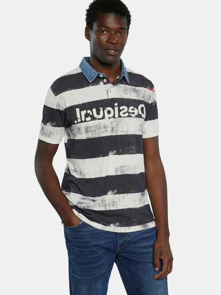 Desigual Moška črno-bela črtasta polo majica Desigual TS Julien