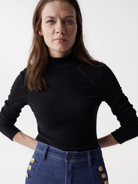 Salsa Jeans Črn ženski rebrasti pulover Salsa Jeans Avstrija