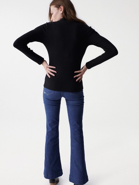 Salsa Jeans Črn ženski rebrasti pulover Salsa Jeans Avstrija