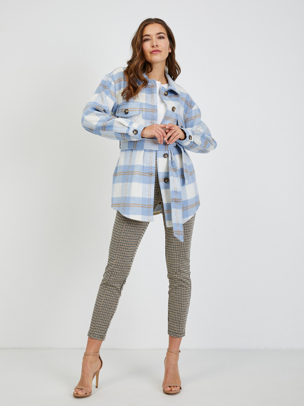 Orsay Belo-modra ženska karirasta srajčna jakna z zavezovanjem ORSAY