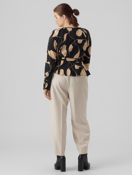 Vero Moda Curve Ženska vzorčasta bluza s kravato VERO MODA CURVE Lydia v bež in črni barvi
