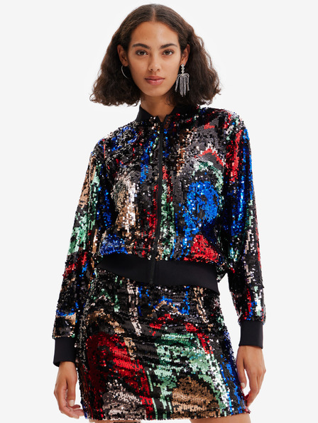 Desigual Rdeče-črni ženski bomber z bleščicami Desigual Sequin