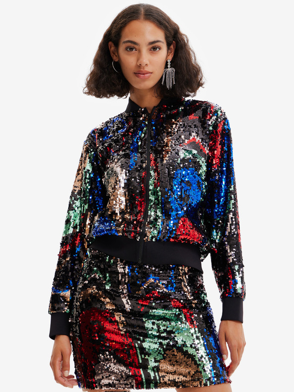 Desigual Rdeče-črni ženski bomber z bleščicami Desigual Sequin
