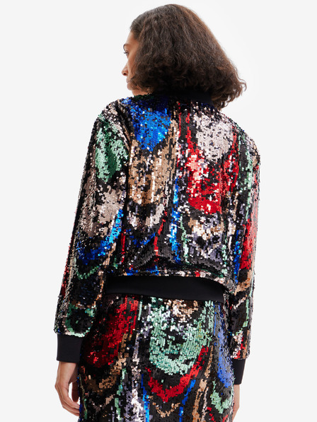 Desigual Rdeče-črni ženski bomber z bleščicami Desigual Sequin