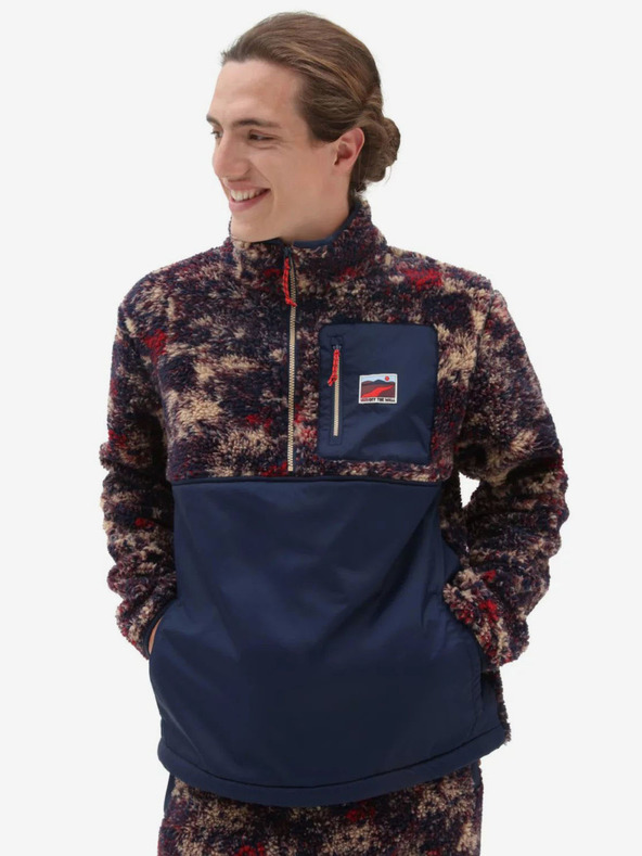 Vans Rdeča in modra moška vzorčasta jopa iz umetnega krzna VANS