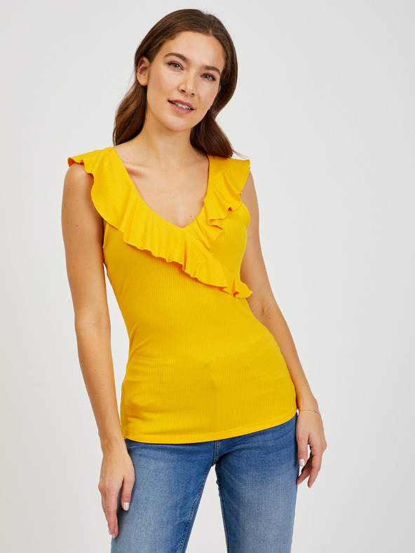 Orsay Rumena ženska osnovna majica z volančki ORSAY