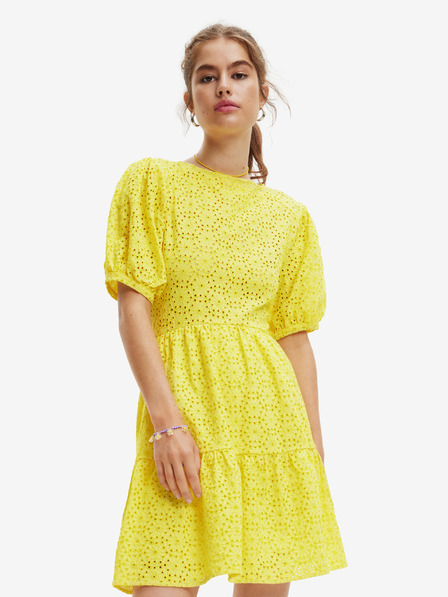 Desigual Rumena ženska vzorčasta obleka Desigual Limon