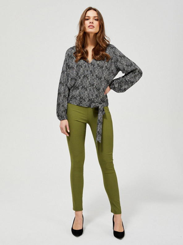 Moodo Moodo Siva in črna ženska bluza z majhnim vzorcem in pentljo