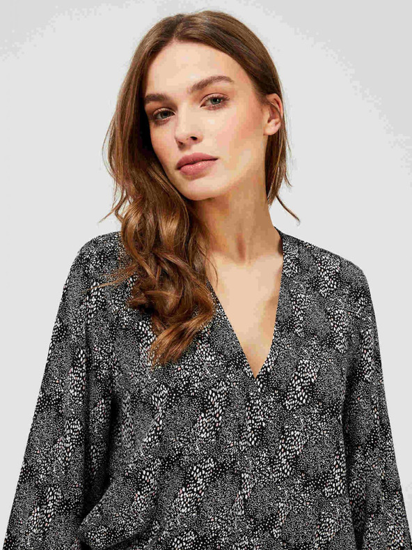 Moodo Moodo Siva in črna ženska bluza z majhnim vzorcem in pentljo