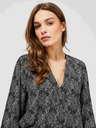 Moodo Moodo Siva in črna ženska bluza z majhnim vzorcem in pentljo