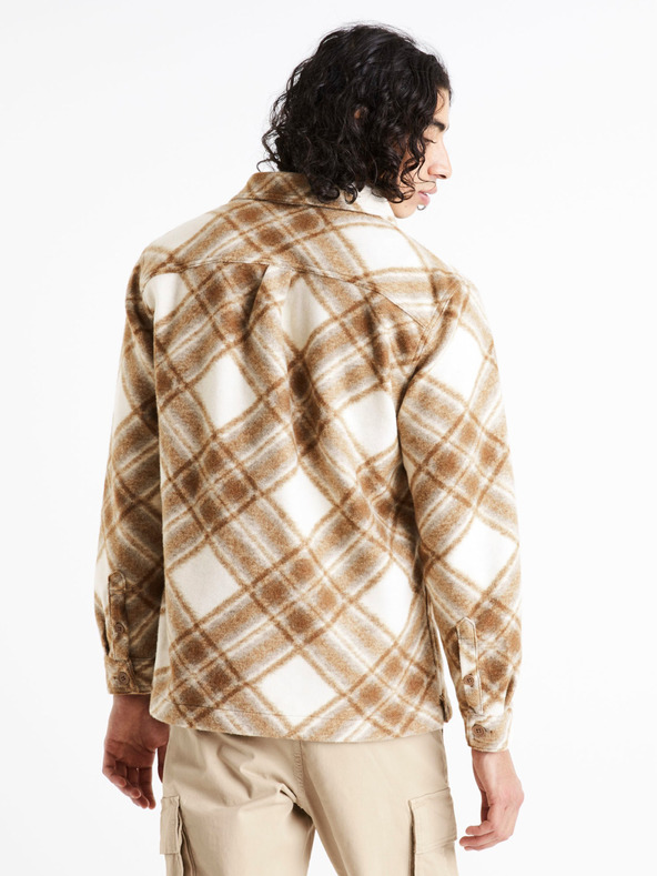 Celio Krem in rjava moška karirasta majica Celio Caima