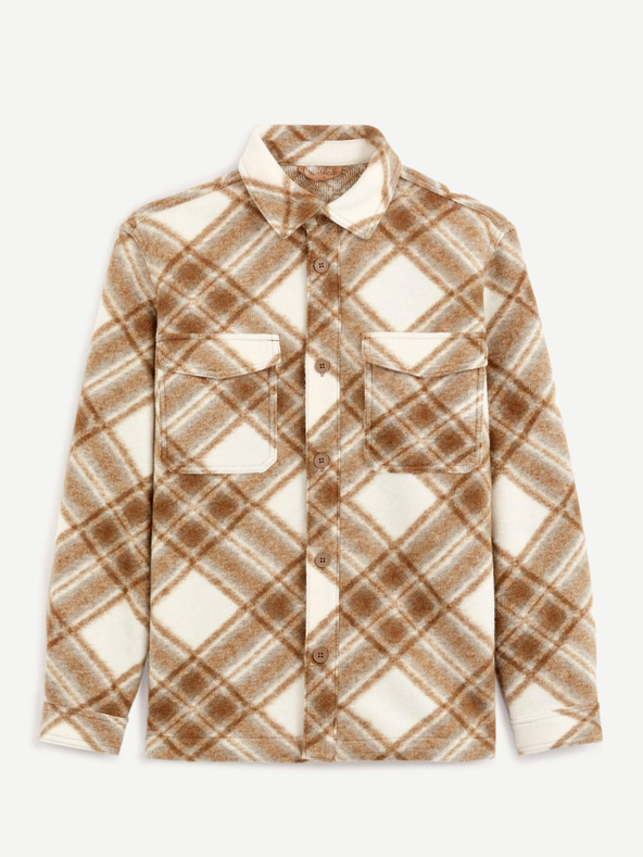 Celio Krem in rjava moška karirasta majica Celio Caima