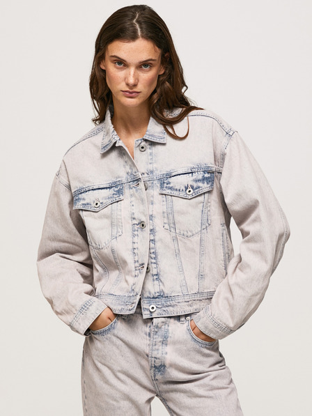 Pepe Jeans Modra in bela ženska prevelika jakna iz džinsa Pepe Jeans Turner Rose