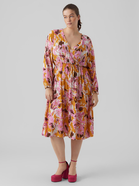 Vero Moda Curve Roza ženska vzorčasta obleka VERO MODA CURVE Lis