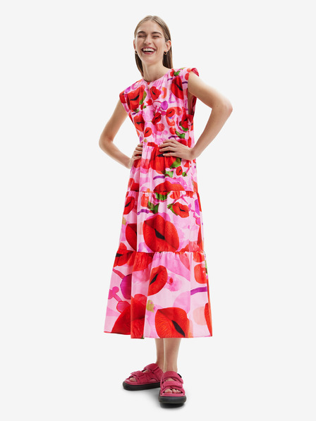 Desigual Desigual Tulip-Lacroix Roza ženska vzorčasta obleka Maxi