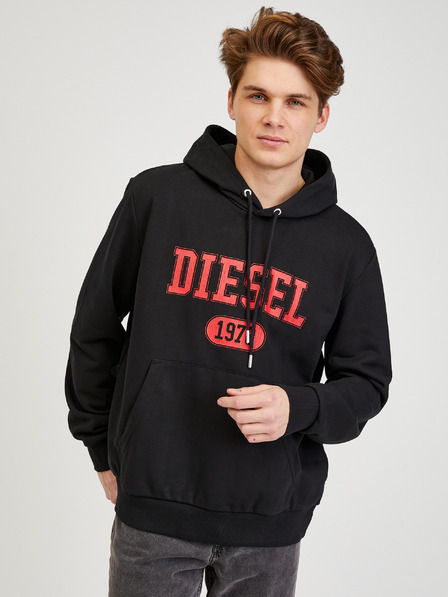 Diesel Črna moška majica s kapuco Diesel