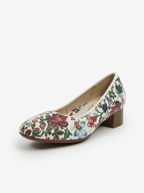 Rieker Bele ženske črpalke Rieker iz usnja s cvetlicami