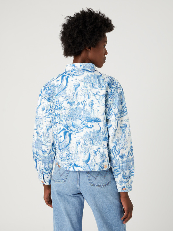 Wrangler Wrangler bela in modra ženska vzorčasta jakna iz džinsa