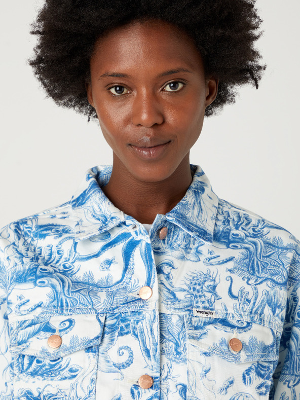 Wrangler Wrangler bela in modra ženska vzorčasta jakna iz džinsa