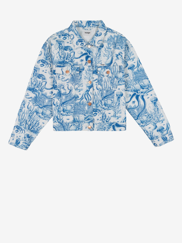 Wrangler Wrangler bela in modra ženska vzorčasta jakna iz džinsa