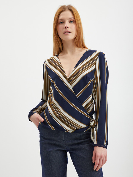 CAMAIEU Modra in bež ženska zavita bluza CAMAIEU