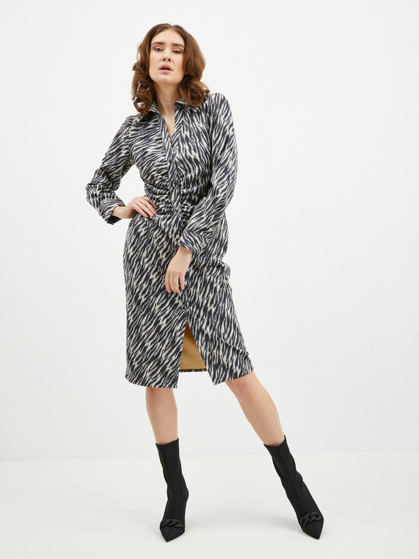 Orsay Bež-črna ženska vzorčasta srajčna obleka iz semiša ORSAY