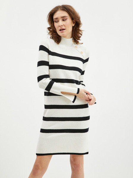 Orsay Črno-krem ženska črtasta puloverska obleka ORSAY