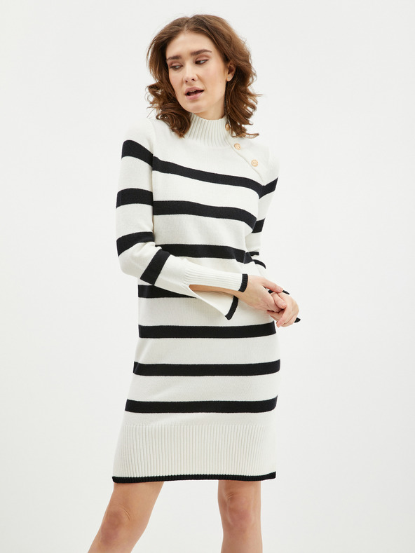 Orsay Črno-krem ženska črtasta puloverska obleka ORSAY