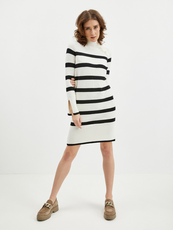 Orsay Črno-krem ženska črtasta puloverska obleka ORSAY