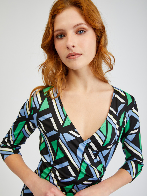 Orsay Zeleno-črna ženska vzorčasta oprijeta obleka ORSAY