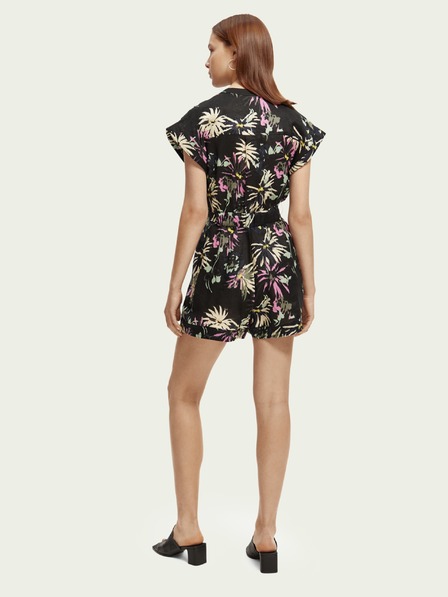Scotch & Soda Črna lanena cvetlična kombinezonska obleka Scotch & Soda
