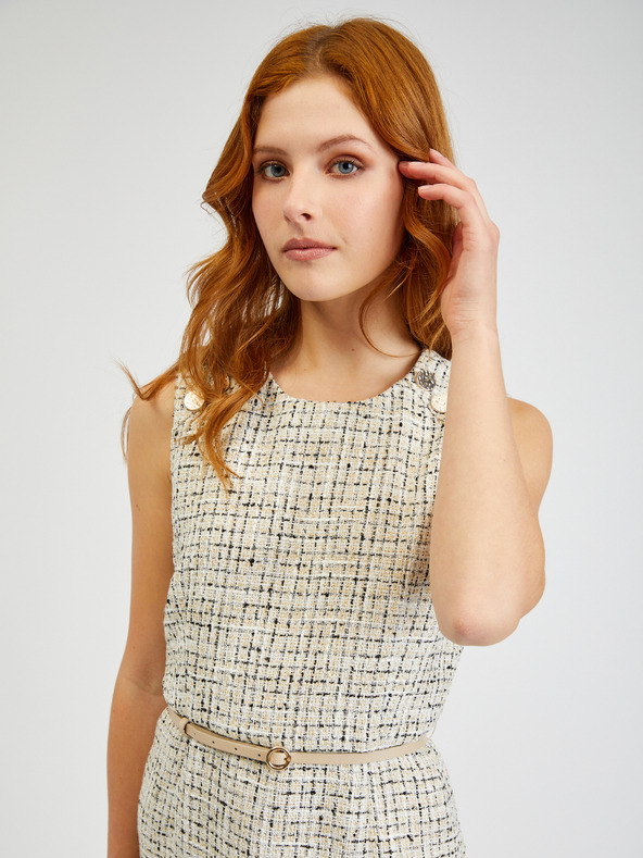 Orsay Krem ženska vzorčasta obleka s pasom ORSAY