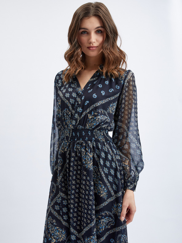 Orsay Temno modra ženska vzorčasta midi obleka ORSAY