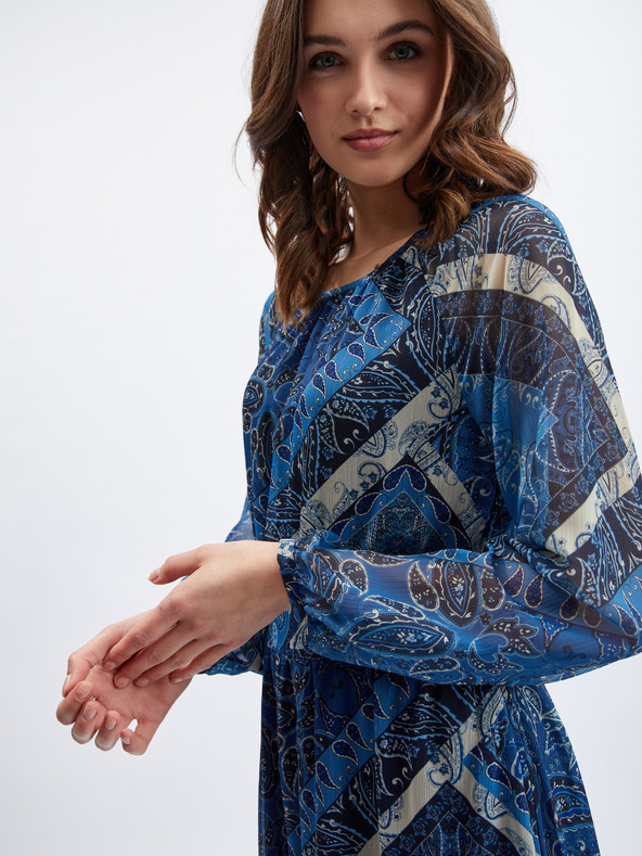 Orsay Temno modra ženska vzorčasta obleka ORSAY