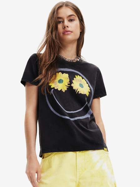 Desigual Črna Desigual Margarita Smiley majica za ženske