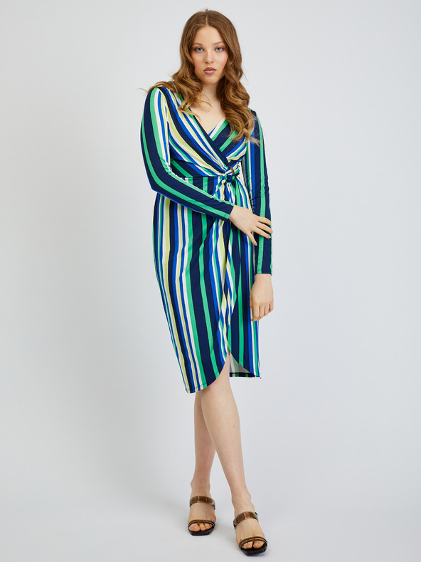 Orsay Zeleno-modra ženska črtasta obleka ORSAY
