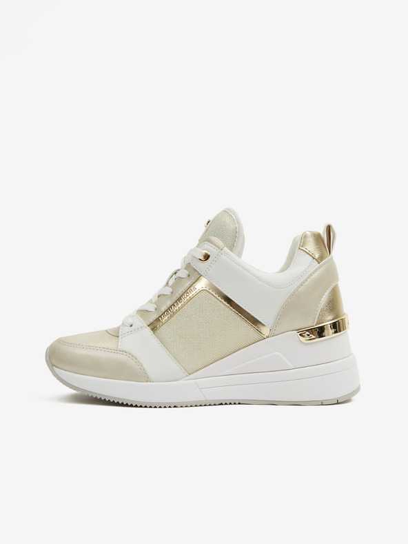 Michael Kors Bele in bež ženske usnjene gležnjarske superge Michael Kors Georgie