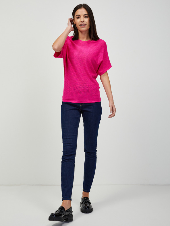 Orsay Temno rožnat lahek vzorčast pulover s kratkimi rokavi ORSAY